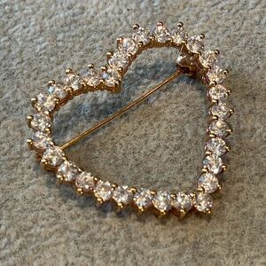 925 Sterling Heart-Shaped Brooch Gold Plated Cz Diamond